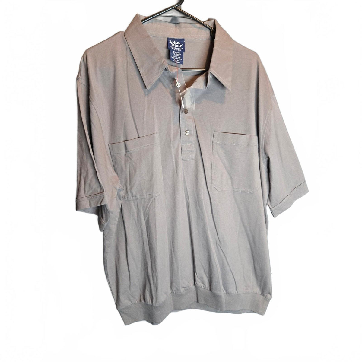 Vintage John Blair Men's Banded Bottom Polo Shirt- Size Xl- Gray Short Sleeve