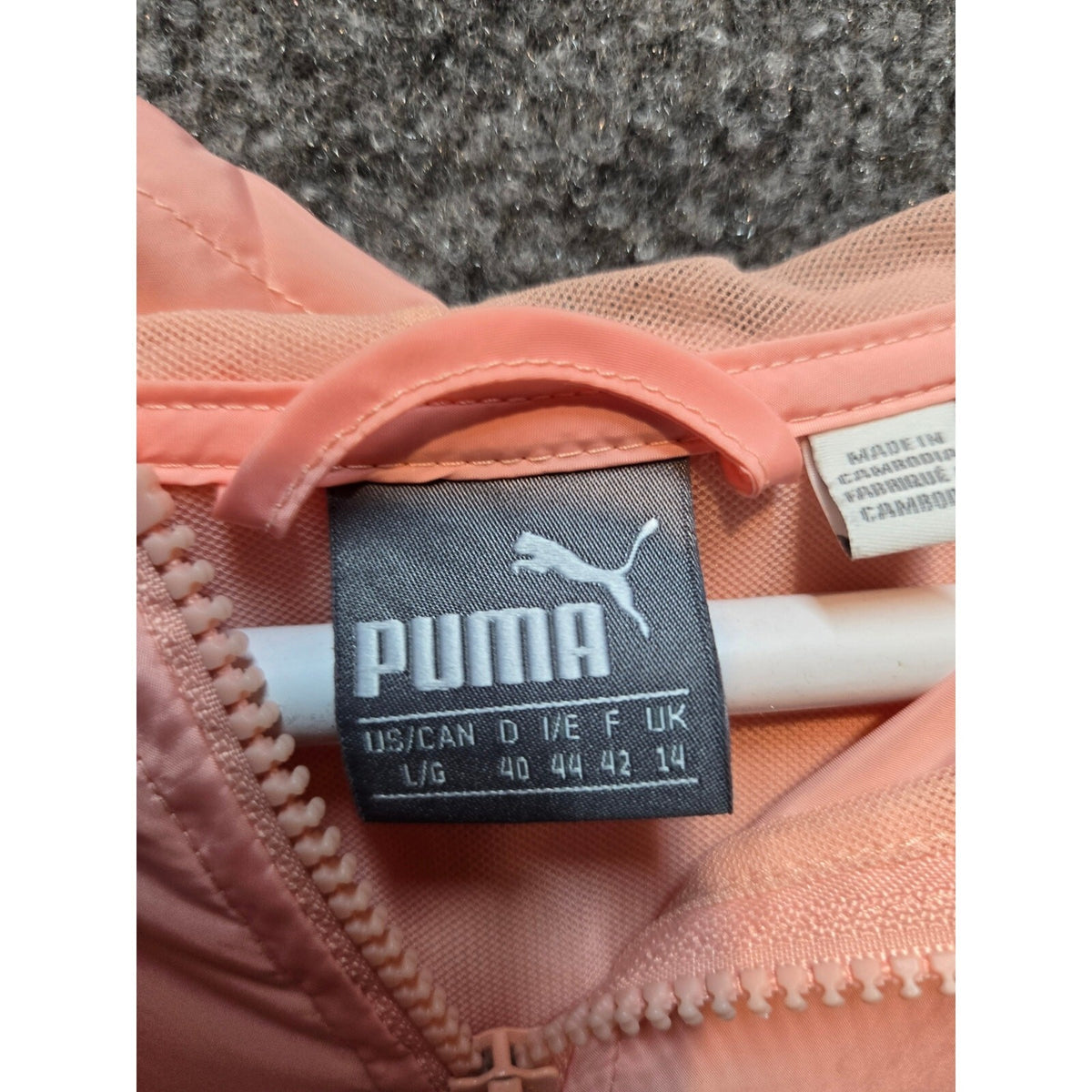 Puma Women's Lightweight Peach Coral Windbreaker Jacket with Hood, Size Large