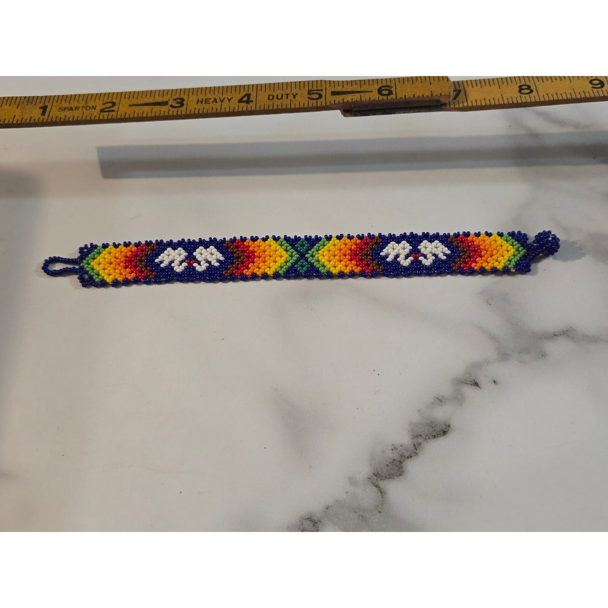 Vintage Native American Style Beaded Cuff Bracelet with Peyote Bird and Geometrx