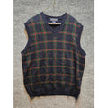 Brooks Brothers Tartan Plaid Sweater Vest Men L Navy Blue Green Red V-Neck