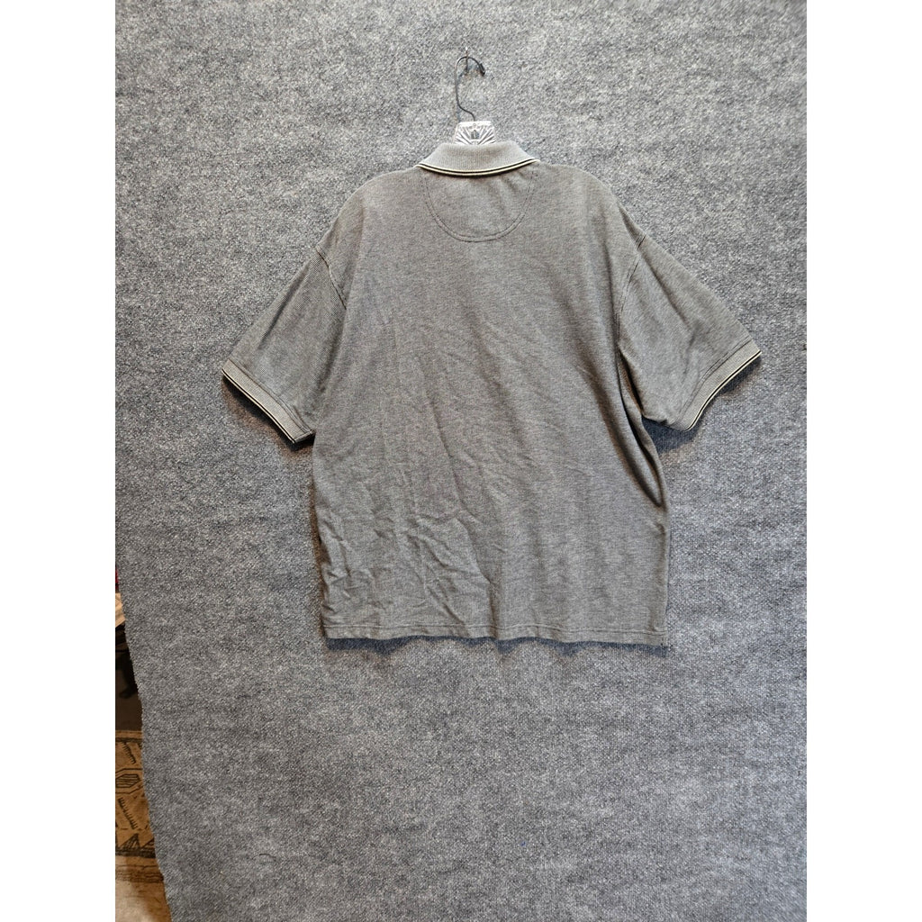 Cotton Traders Sport Men's L Grey Textured Striped Short Sleeve Golf Polo Shirt