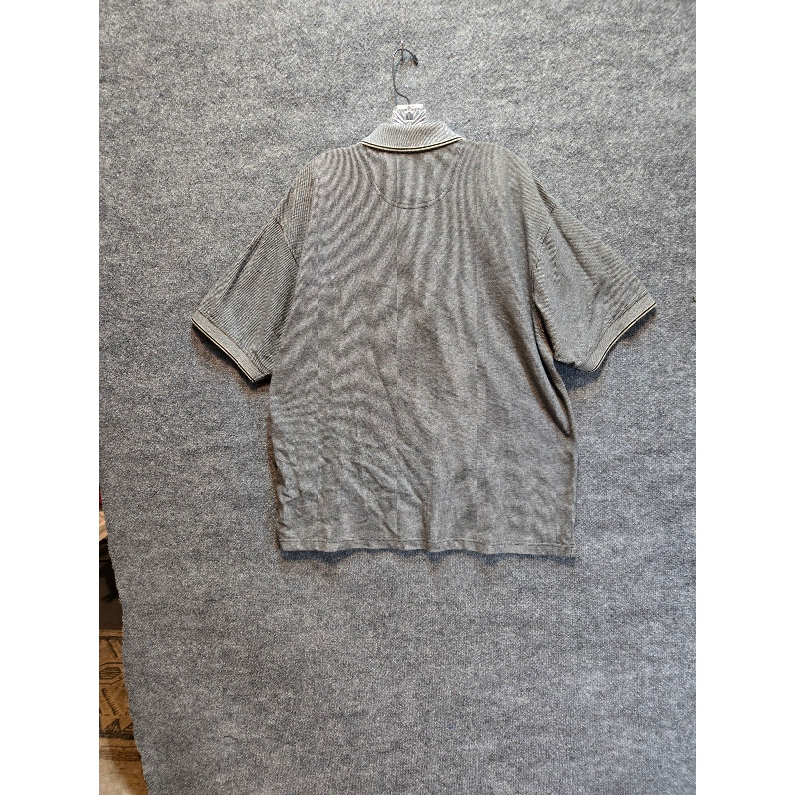 Cotton Traders Sport Men's L Grey Textured Striped Short Sleeve Golf Polo Shirt