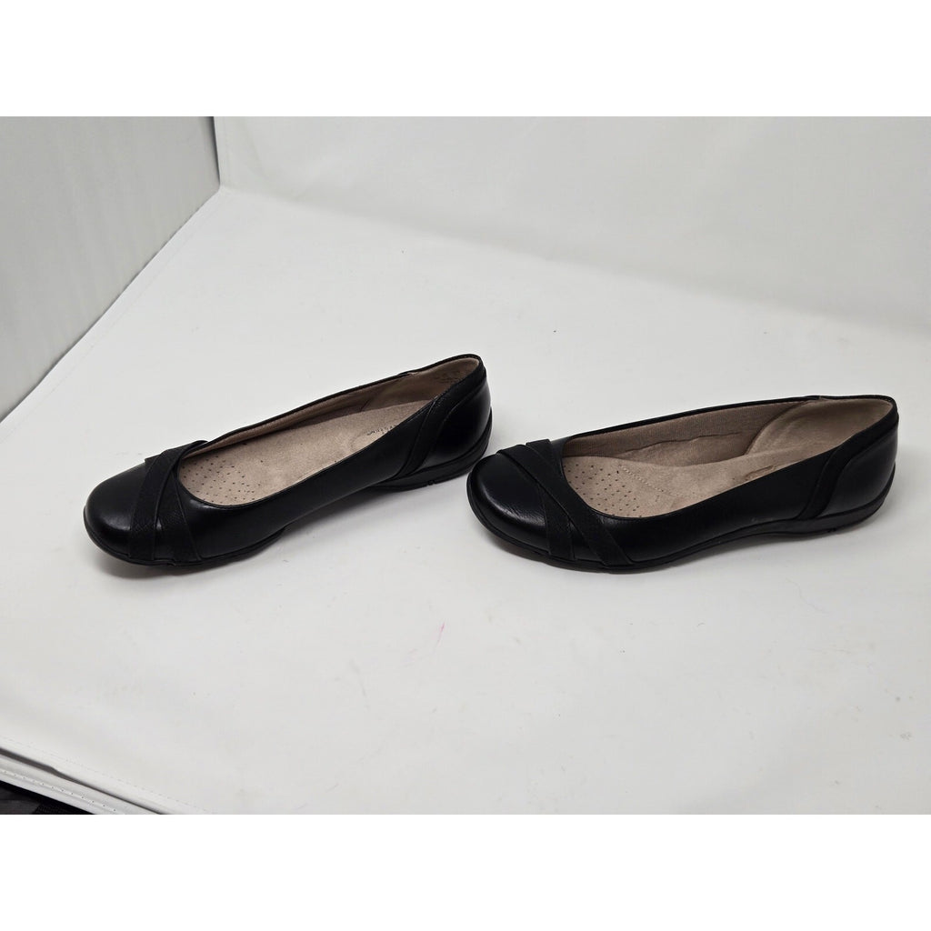 LifeStride Incredible Black Faux Leather Crisscross Comfort Flats Shoes Sz 9.5