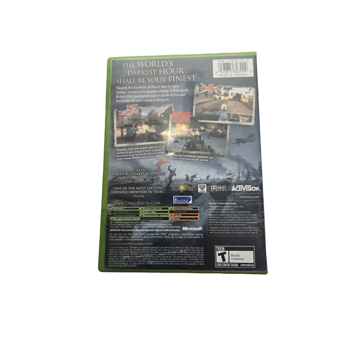 Activision Call of Duty: Finest Hour Xbox Multiplayer Manual NTSC T 2004