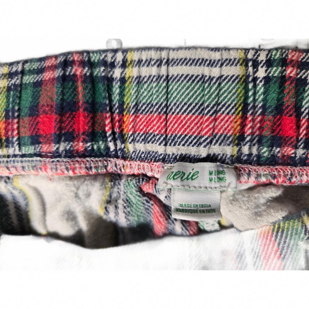 Aerie Plaid Flannel Pajama Pants Medium Long Holiday Velvet Ribbon Tie