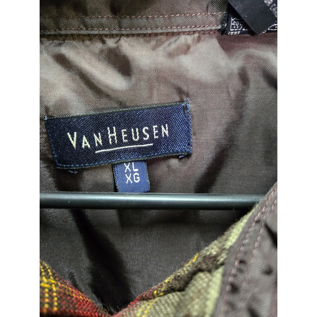 Van Heusen Men's XL Checker Button Down Shirt, Multi-Color, Acrylic, Good Cond.