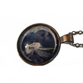 Bronze Tone Pendant Necklace with Sleeping Moon Angel Glass Cabochon on Gold-Col