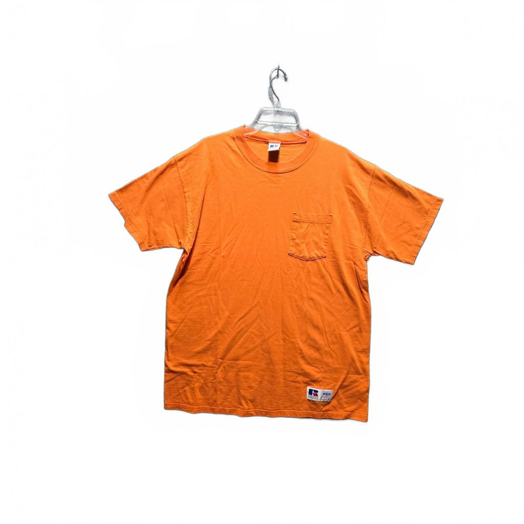 Vintage 90s Russell Athletic Orange Pocket T-Shirt XL Men's Short Sleeve