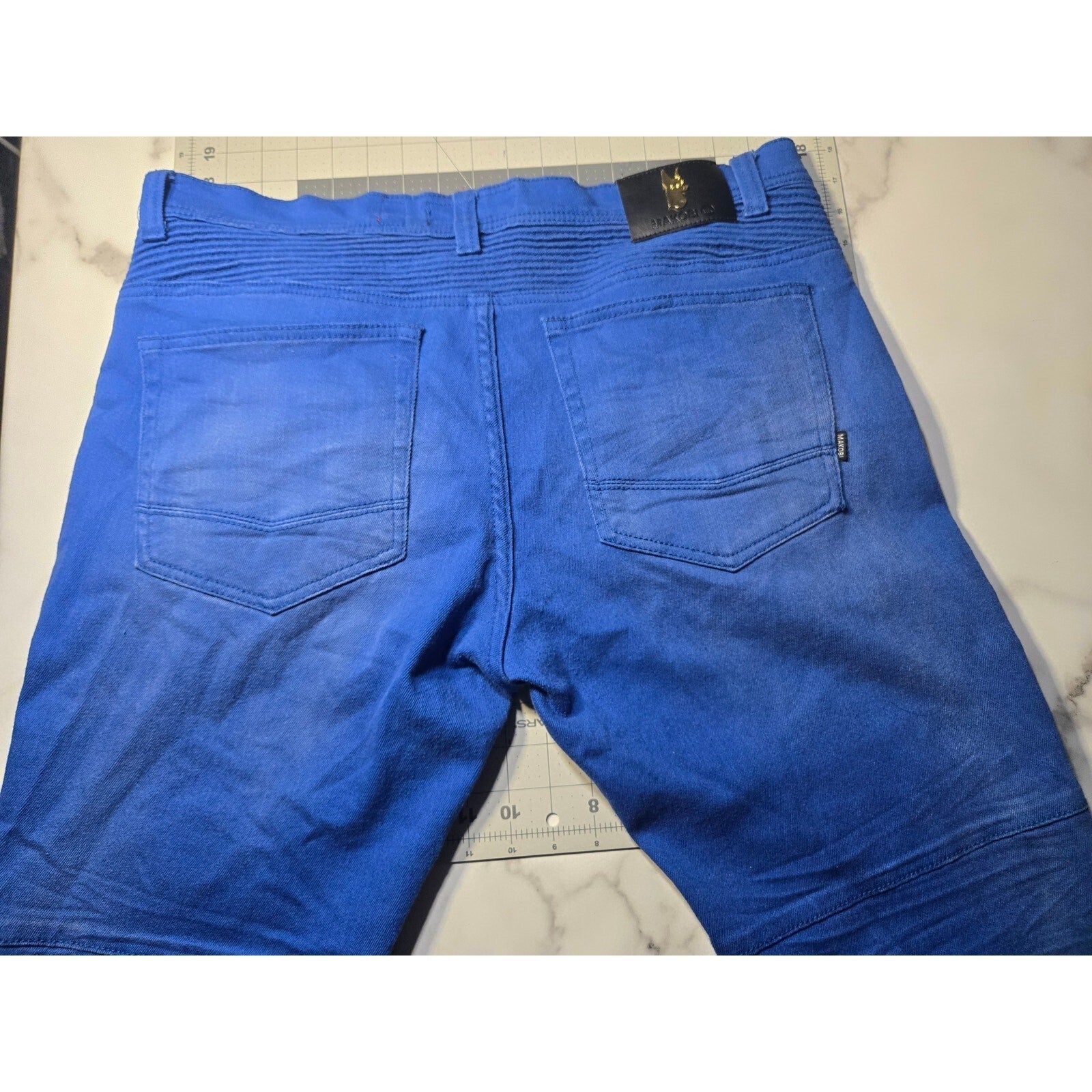Makobi Biker Denim Royal Blue Heavily Distressed Mens Jeans Size 36 Blue