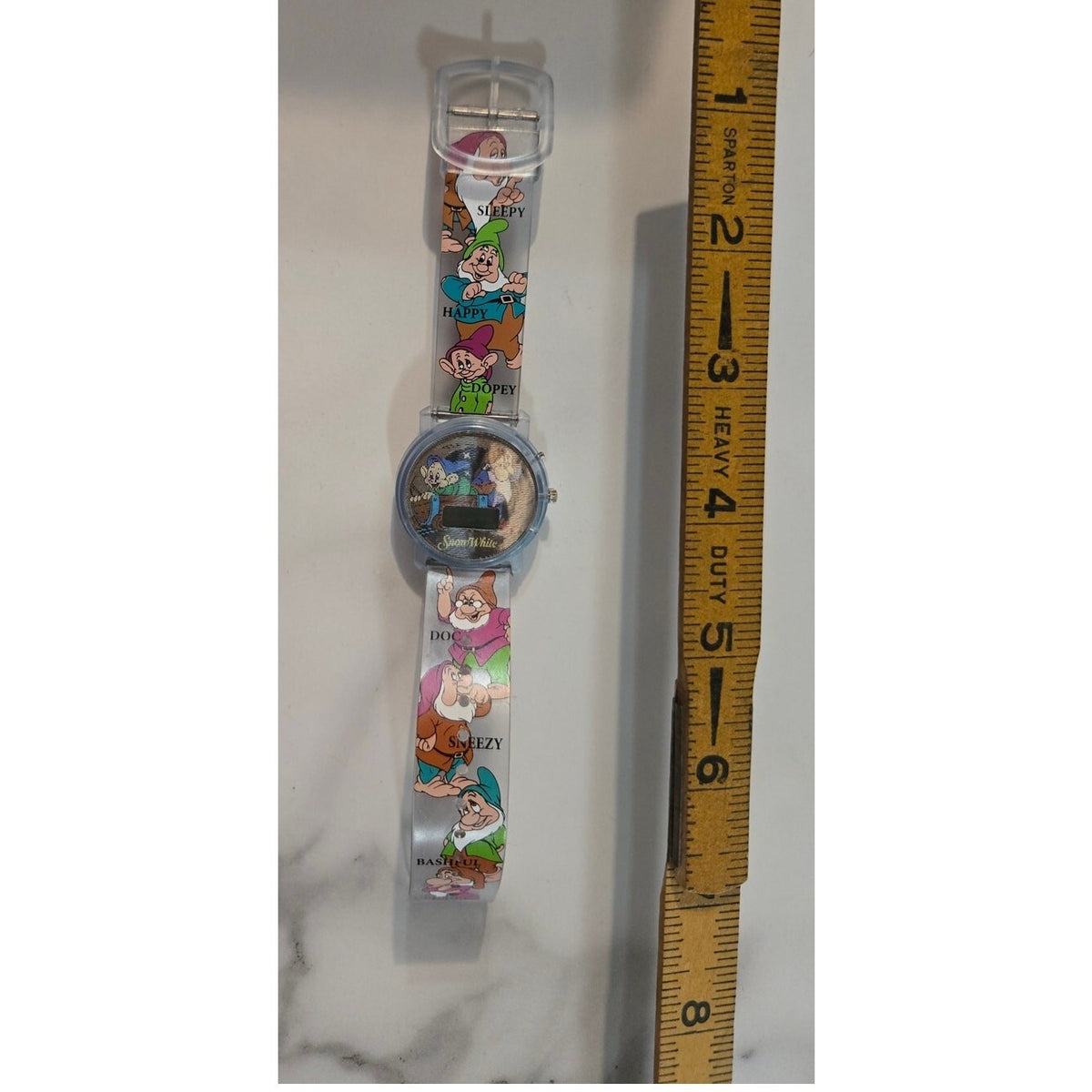 Vintage Disney Snow White and Seven Dwarfs Clear Plastic Kids Digital Watch