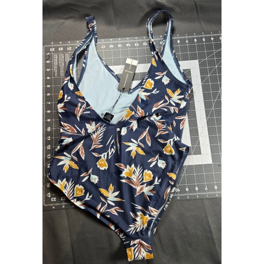 NWT Dolce Vita Tropical Floral One Piece Swimsuit Navy Blue Large