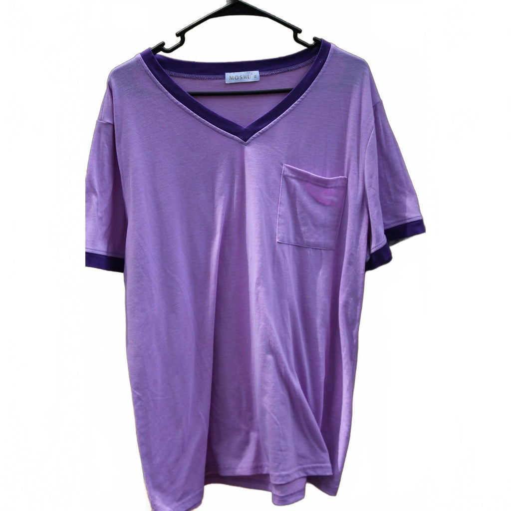 MOSHU Women's XL Purple and Pink Colorblock Crew Neck T-Shirt Short Sleeve