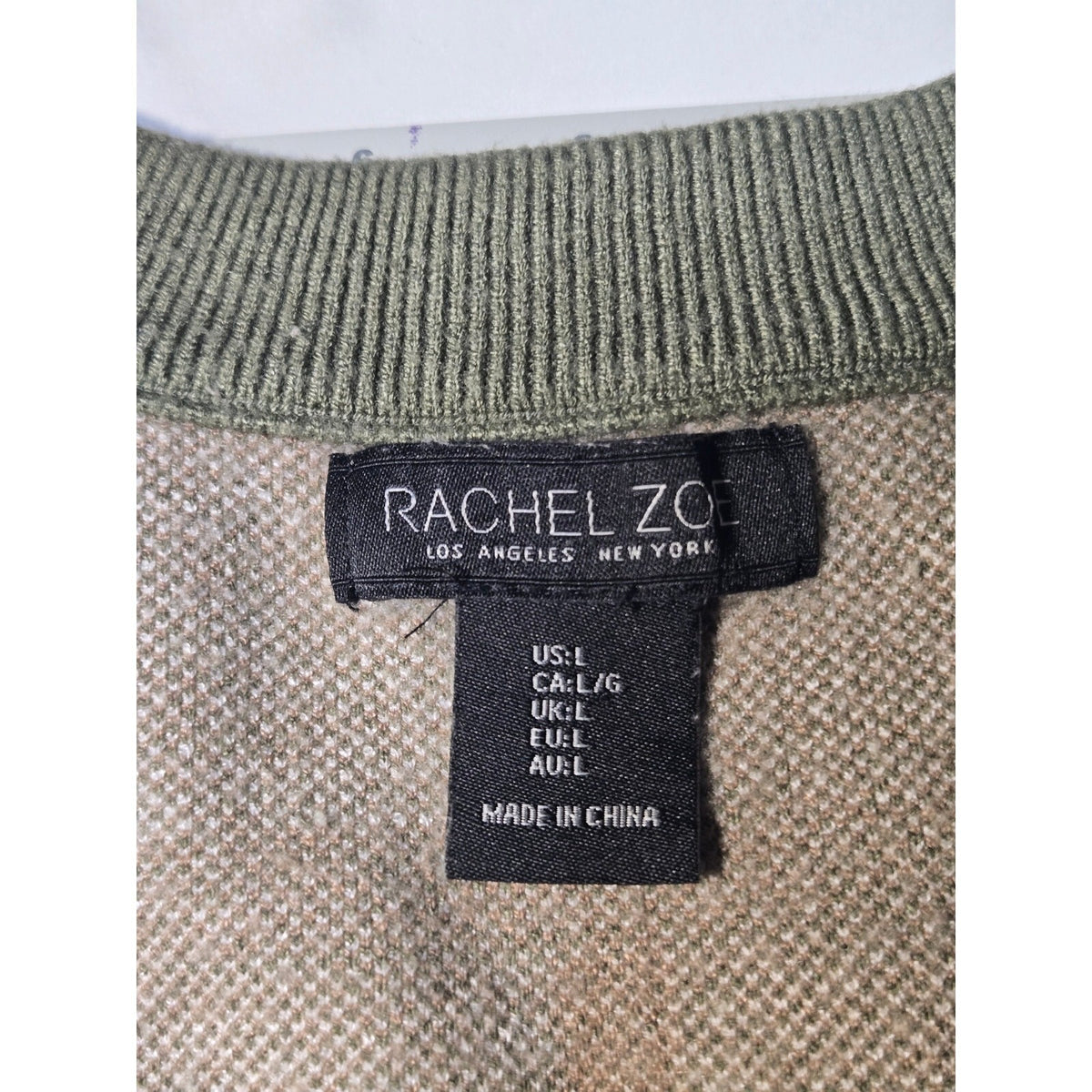 Rachel Zoe Plaid V-Neck Soft Knit Cardigan Sweater Olive Green Cream Size Medium