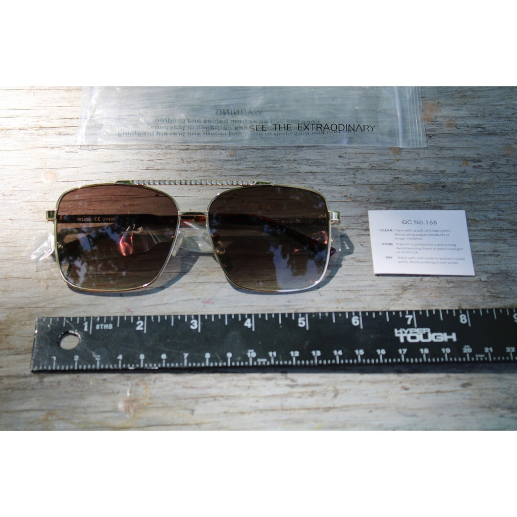 SOJOS Linda Women's Trendy Rhinestone Double Bridge Aviator Sunglasses