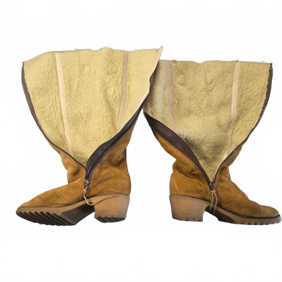 Vintage 1970s Suede Shearling Boots, Boho Mod Winter Boots, side zip