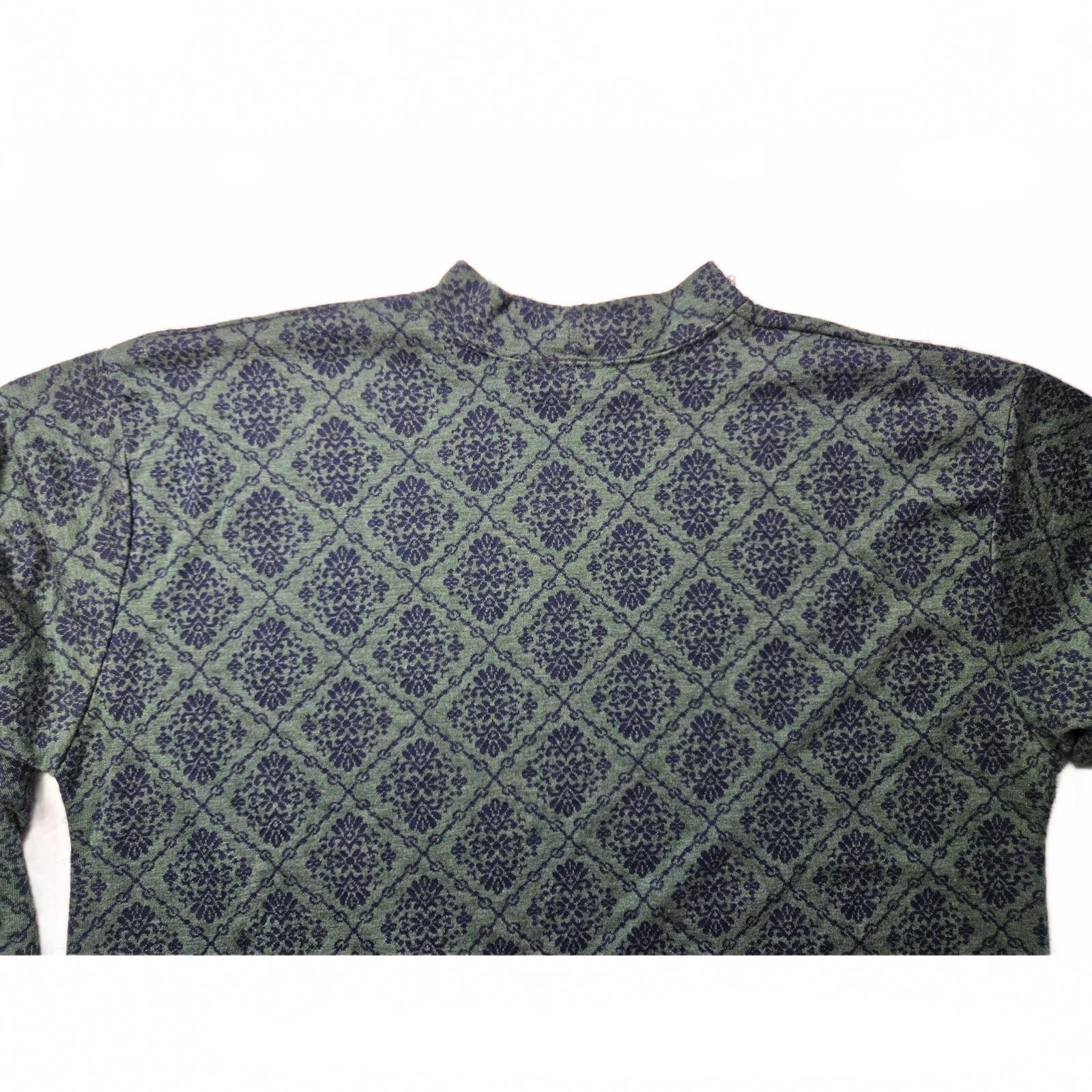 Vintage 90s A|M Collection Green and Navy Floral Damask Knit Sweater