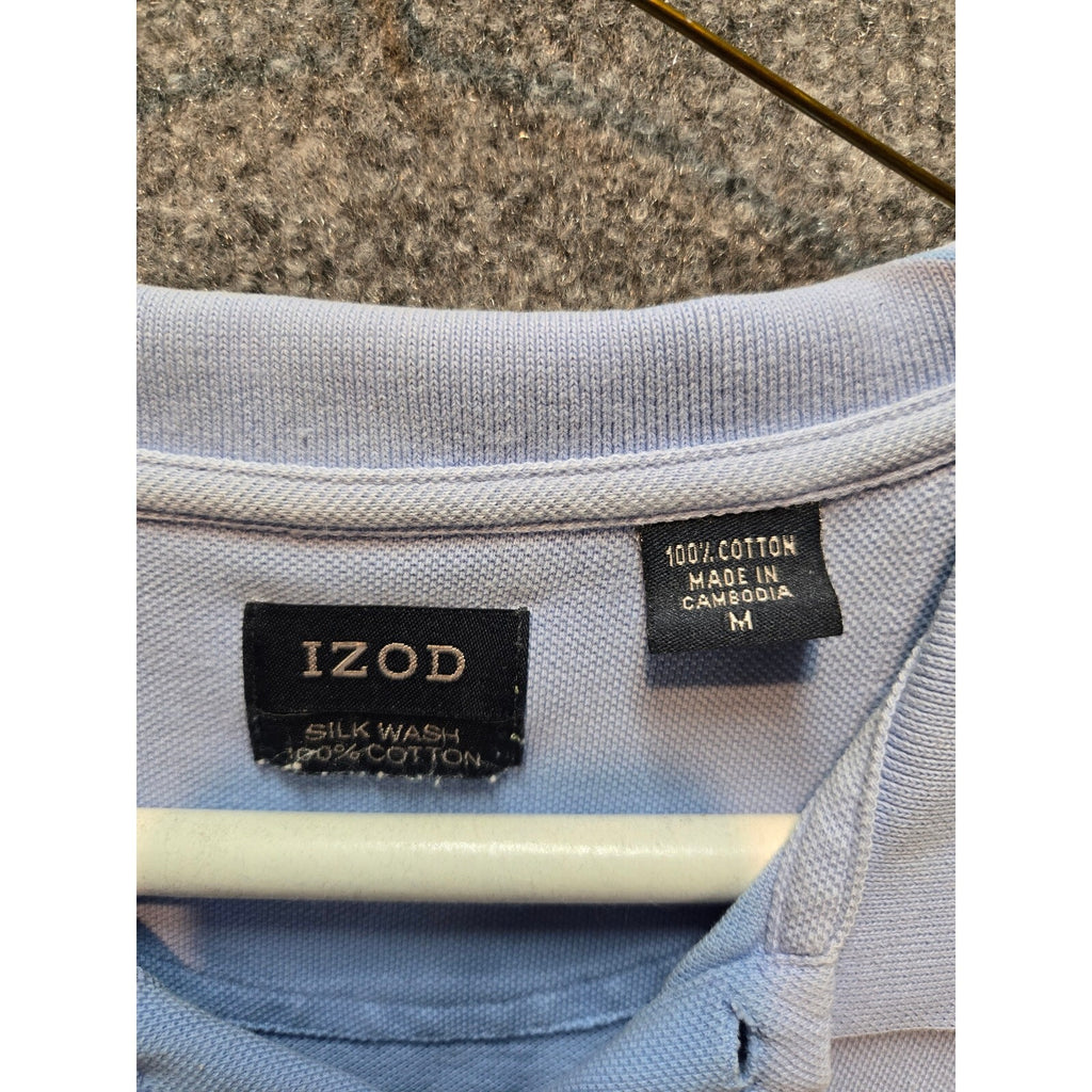 Izod Mens M Light Blue Silk Wash Short Sleeve Polo Solid Casual Sportswear