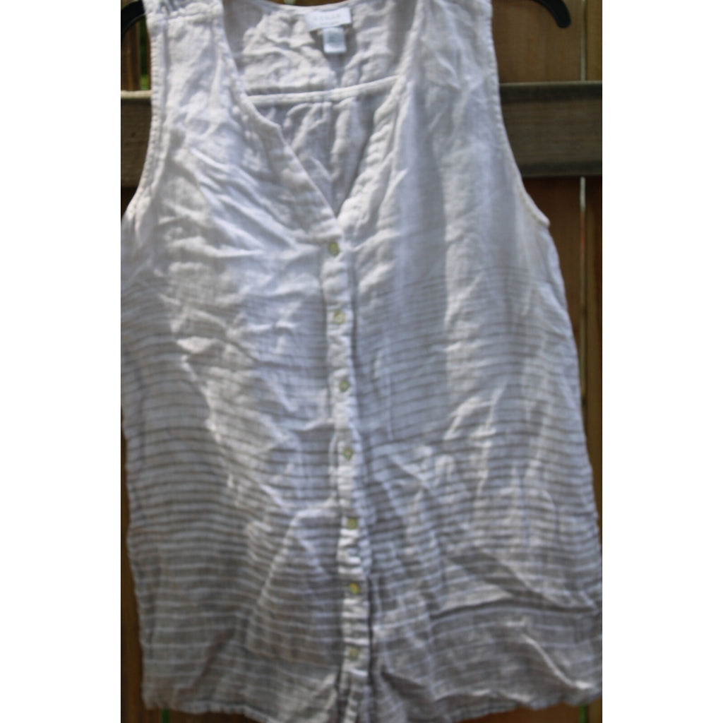Kenar 100% Linen White Tunic Top Women's Size Large Sleeveless