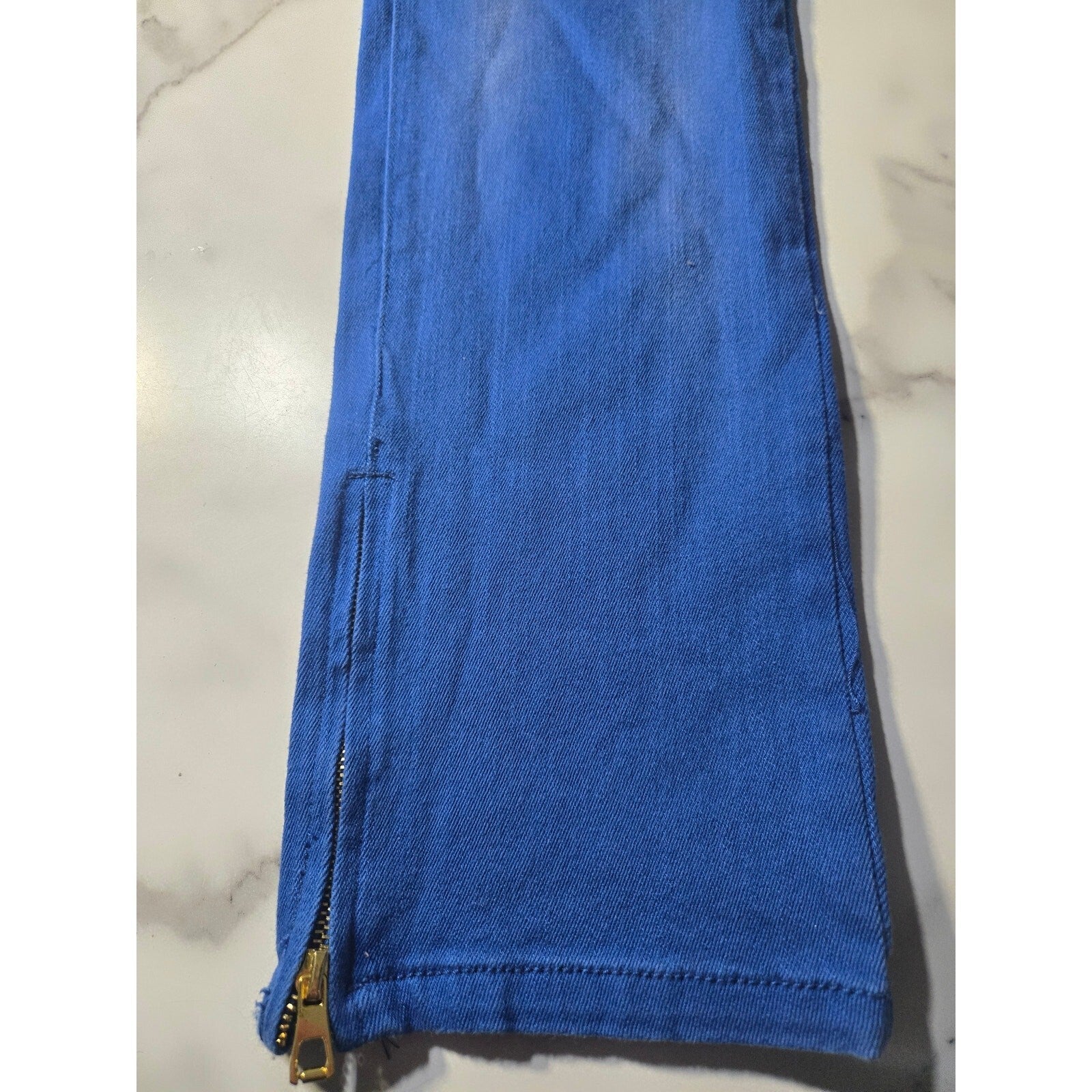 Makobi Biker Denim Royal Blue Heavily Distressed Mens Jeans Size 36 Blue