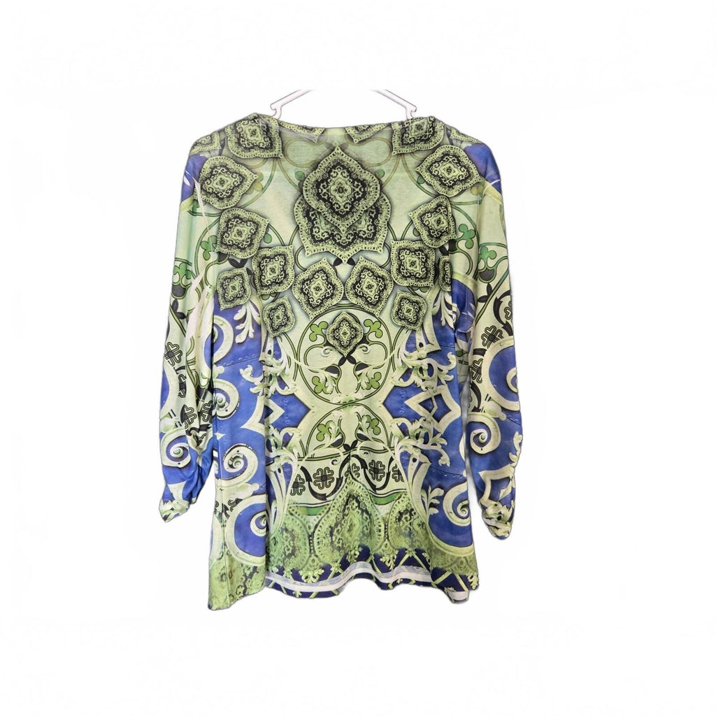 JM Collection Women's Large Paisley Print Knit Top with 3/4 Sleeves in Green