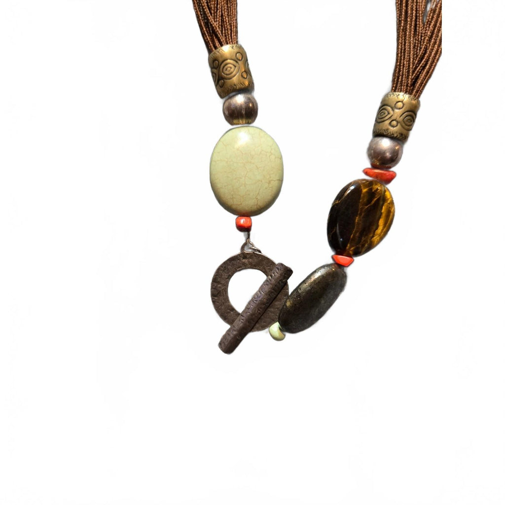 Silpada Multi-Strand Cord Tassel Necklace Tigers Eye Howlite Stone Boho