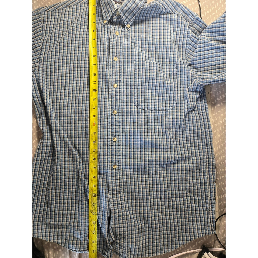 Trader Bay Men's Medium Blue Plaid Long Sleeve Button-Down Shirt 100% Cotton