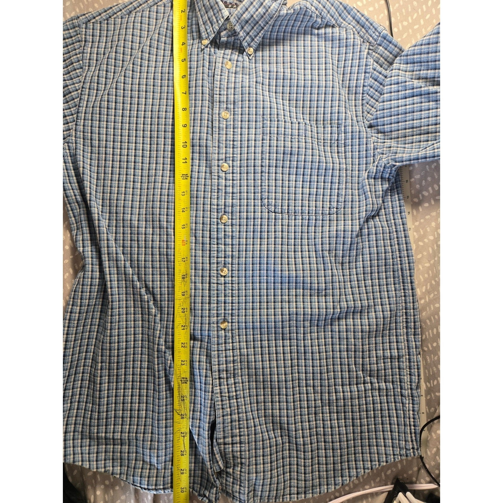 Trader Bay Men's Medium Blue Plaid Long Sleeve Button-Down Shirt 100% Cotton