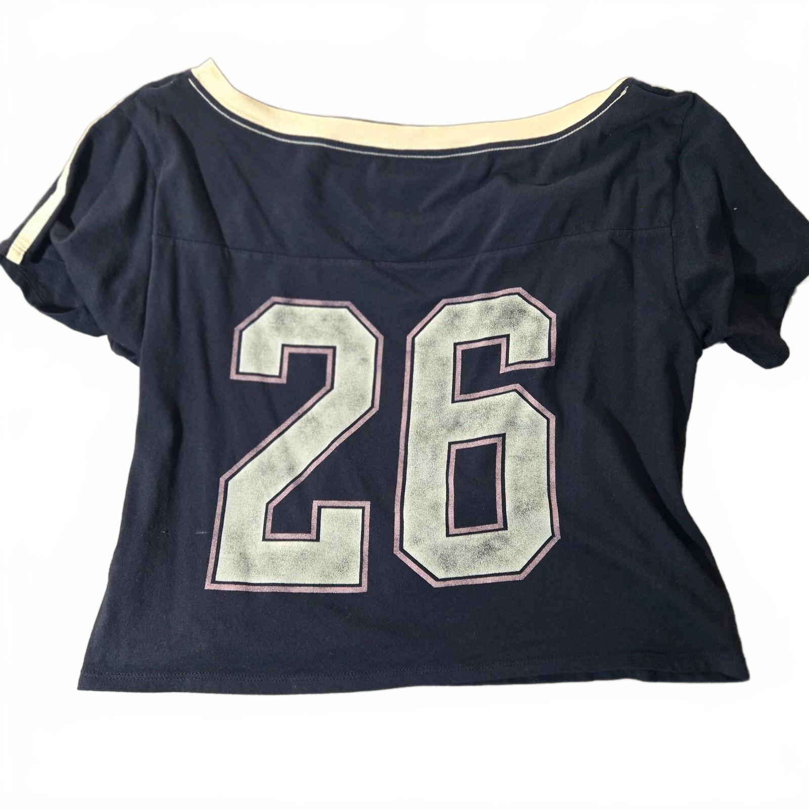 Hollister Women's Blue Cropped Football Number 26 T-Shirt Size S
