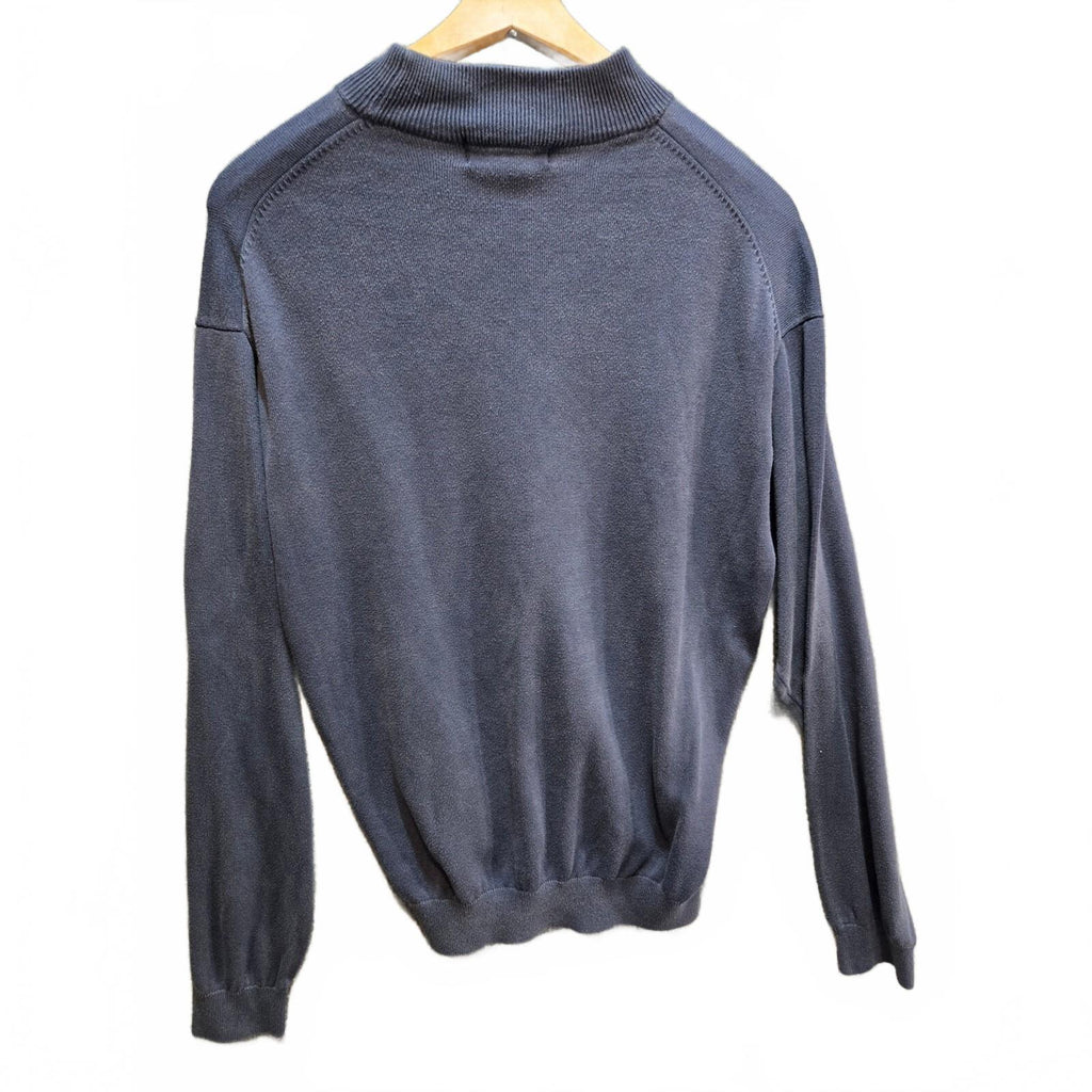 Baracuta Men's Silk Cotton Blend Ribbed Mock Neck Sweater Blue Size M