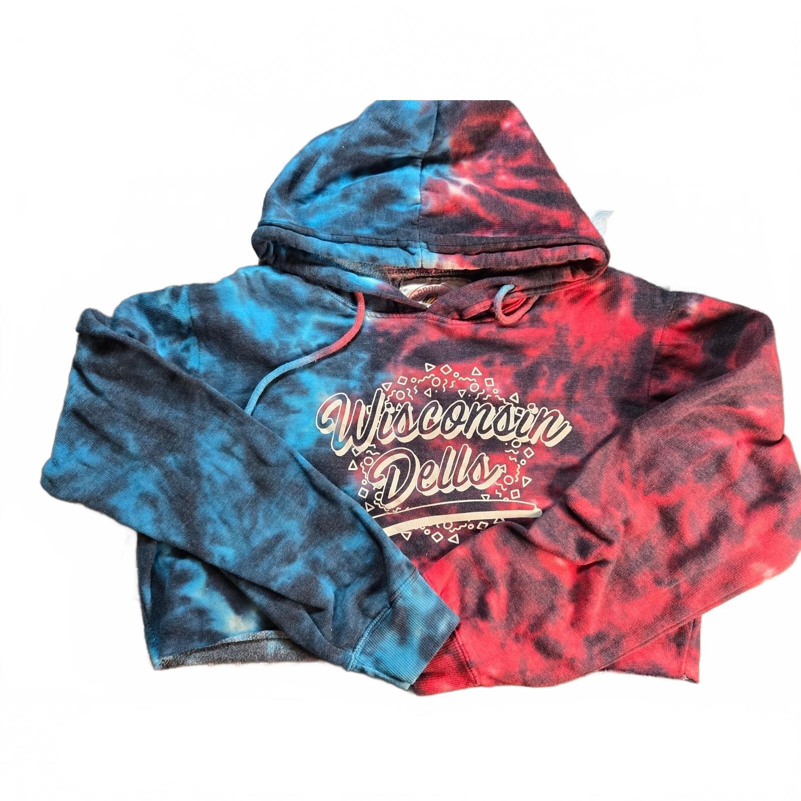 Pop Surface Wisconsin Dells Cropped Tie Dye Hoodie Medium Red Blue Graphic