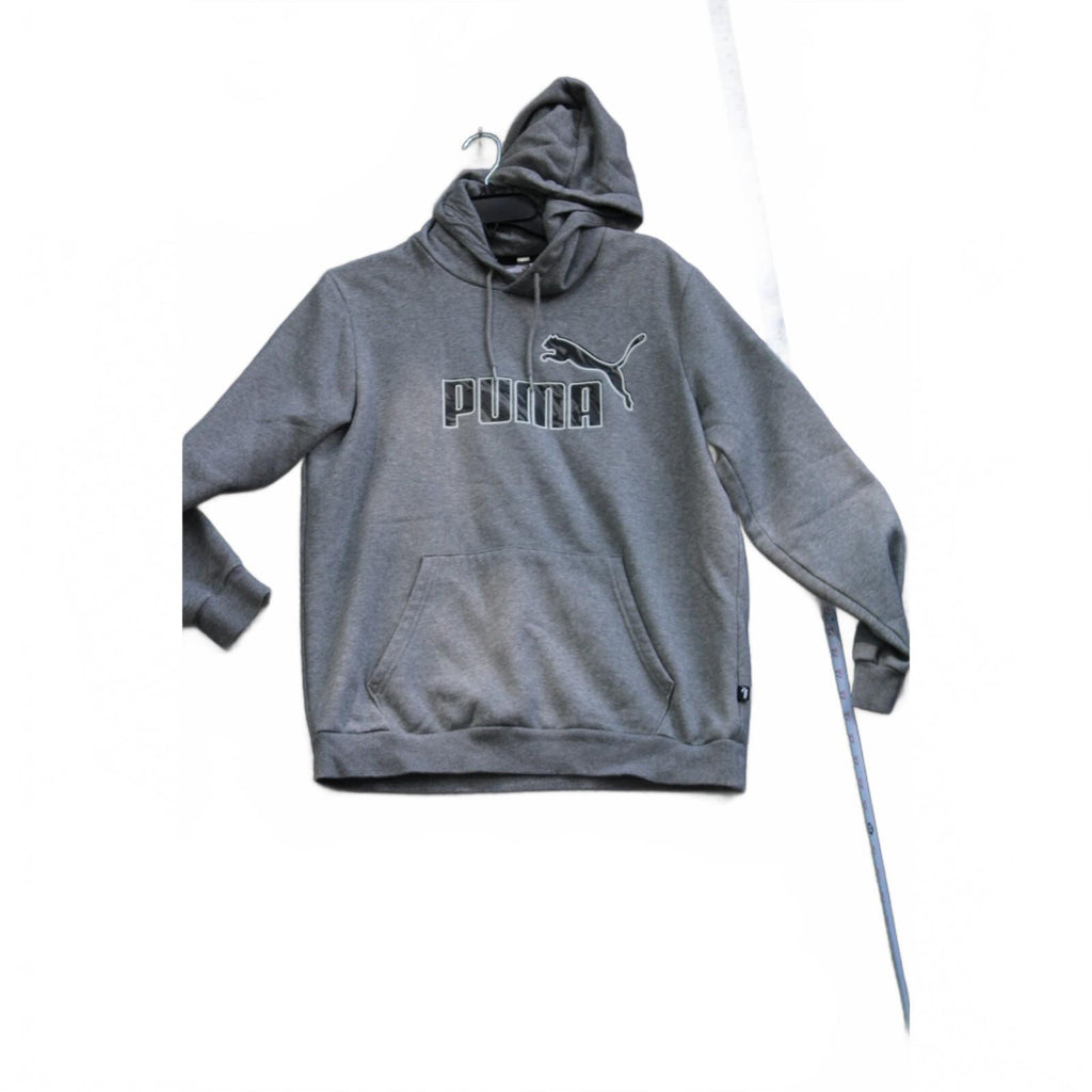 Puma Men's Medium Gray Heather Logo Graphic Fleece Lined Pullover Hoodie