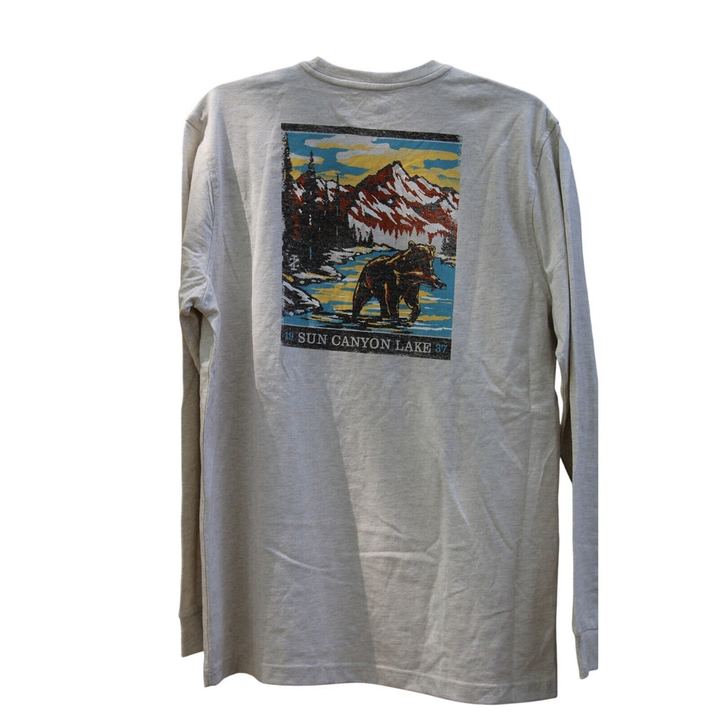 IZOD Saltwater Mens Long Sleeve Graphic T-Shirt Bear Crest White Oatmeal M