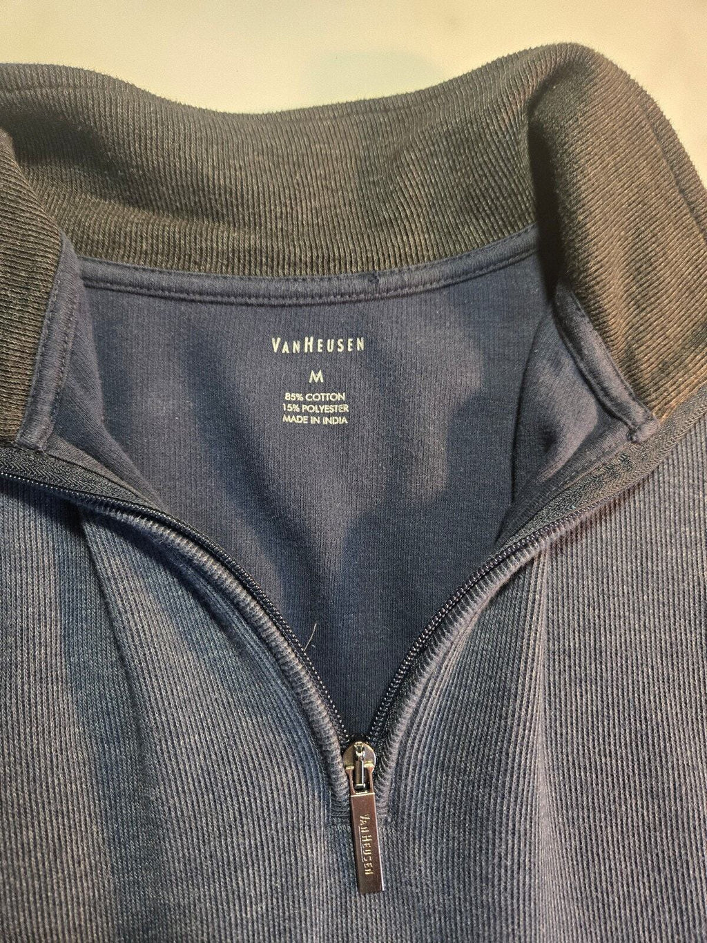 Van Heusen Men's Medium Blue Cotton Blend Quarter-Zip Pullover Sweatshirt
