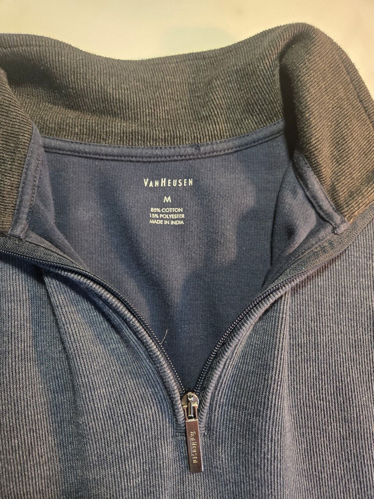 Van Heusen Men's Medium Blue Cotton Blend Quarter-Zip Pullover Sweatshirt