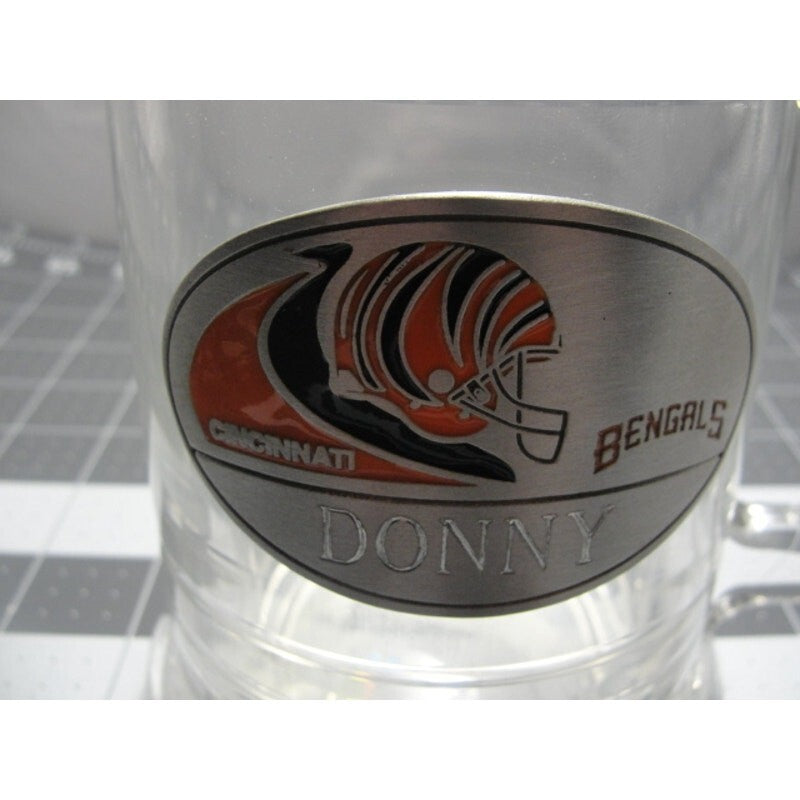 Donny Cincinnati Bengals Clear Glass Beer Mug with Pewter Medallion Emblem