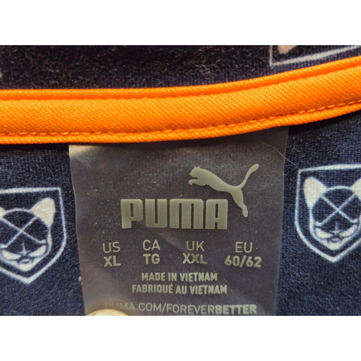 PUMA Men's XL Blue Cat Shield Logo All-Over Print Short Sleeve Polo Shirt