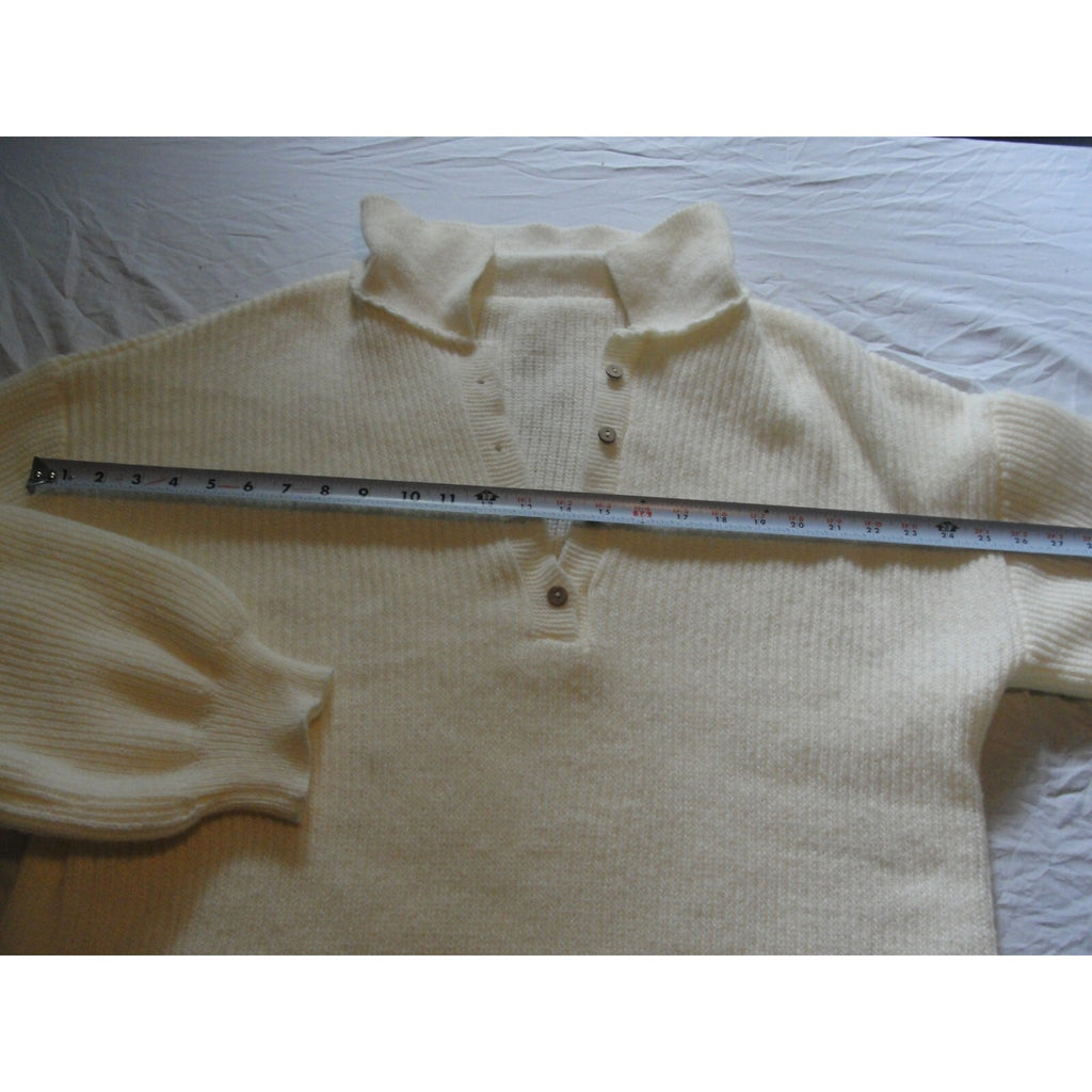 Cream Wool Collared Long Sleeve Button Playsuit Sweater Jumpsuit Romper