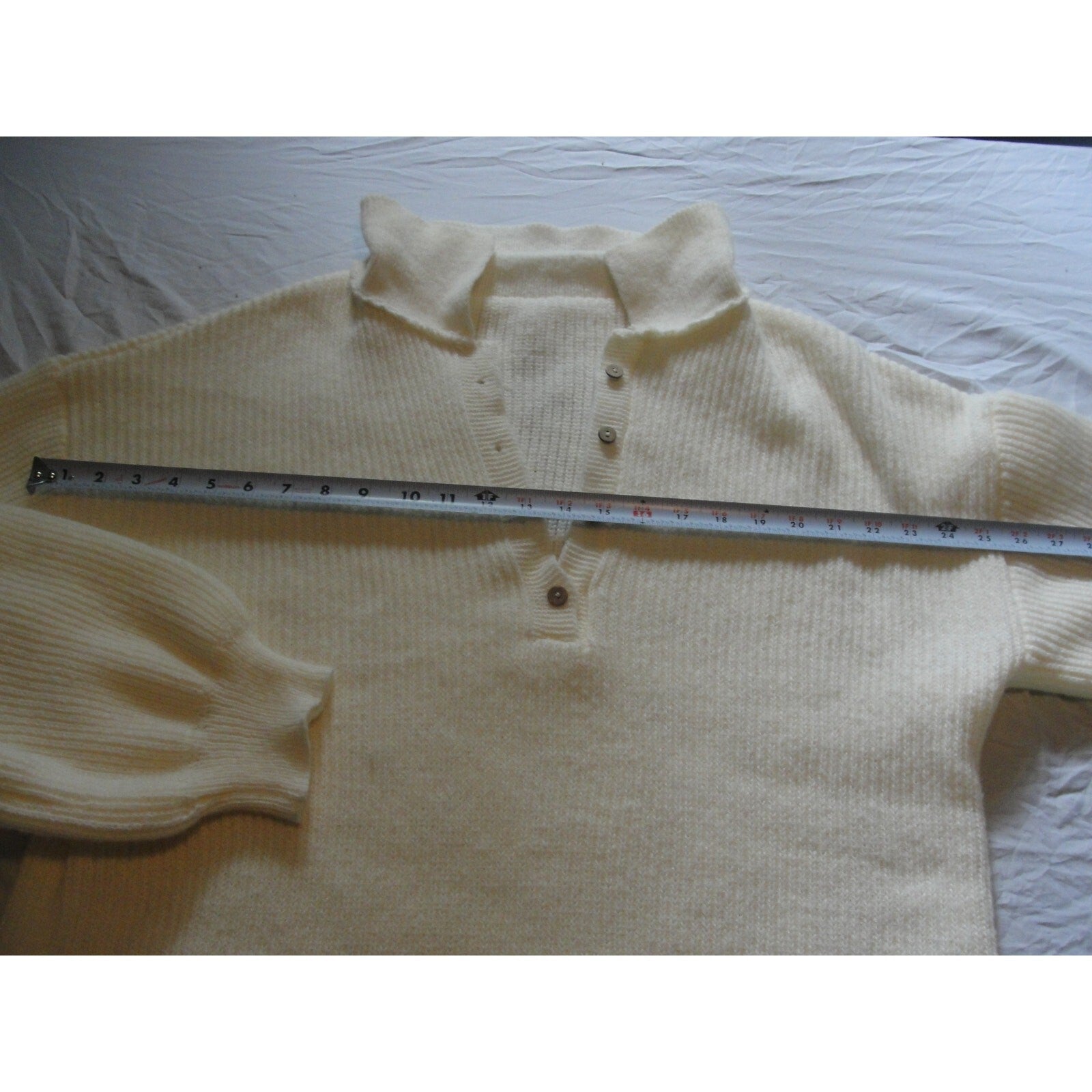 Cream Wool Collared Long Sleeve Button Playsuit Sweater Jumpsuit Romper