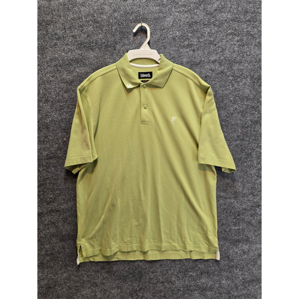 Ashworth Mens Lime Green Short Sleeve Polo Embroidered Golfer Logo 2-Button