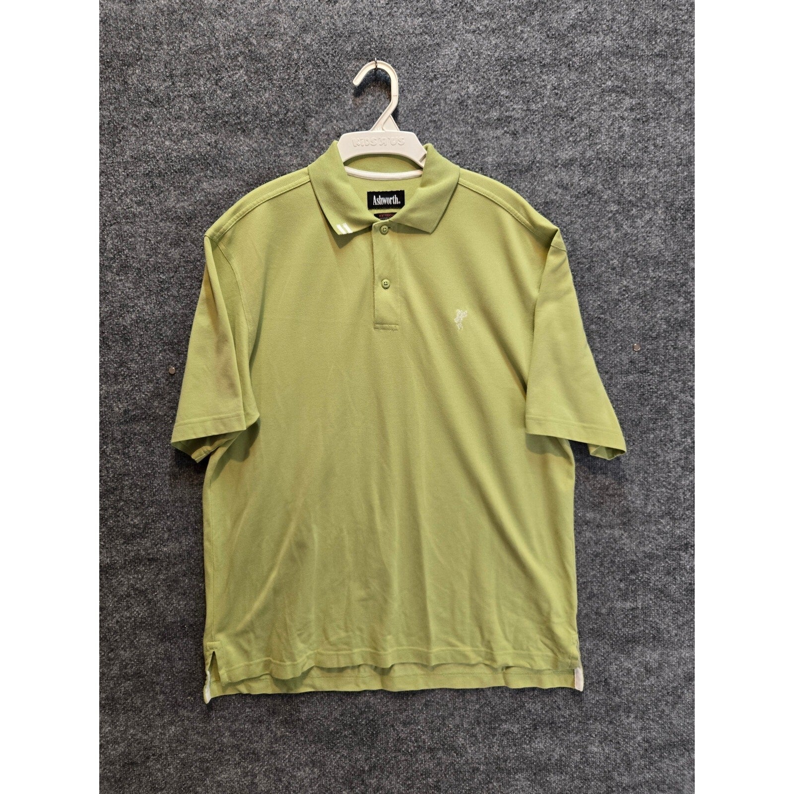 Ashworth Mens Lime Green Short Sleeve Polo Embroidered Golfer Logo 2-Button
