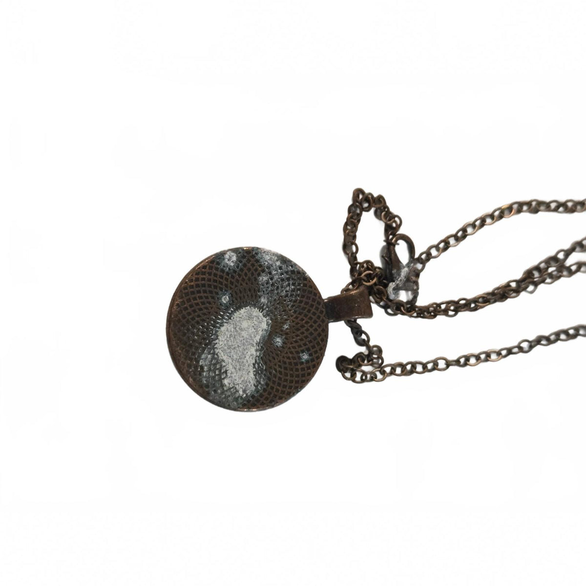 Bronze Tone Pendant Necklace with Sleeping Moon Angel Glass Cabochon on Gold-Col