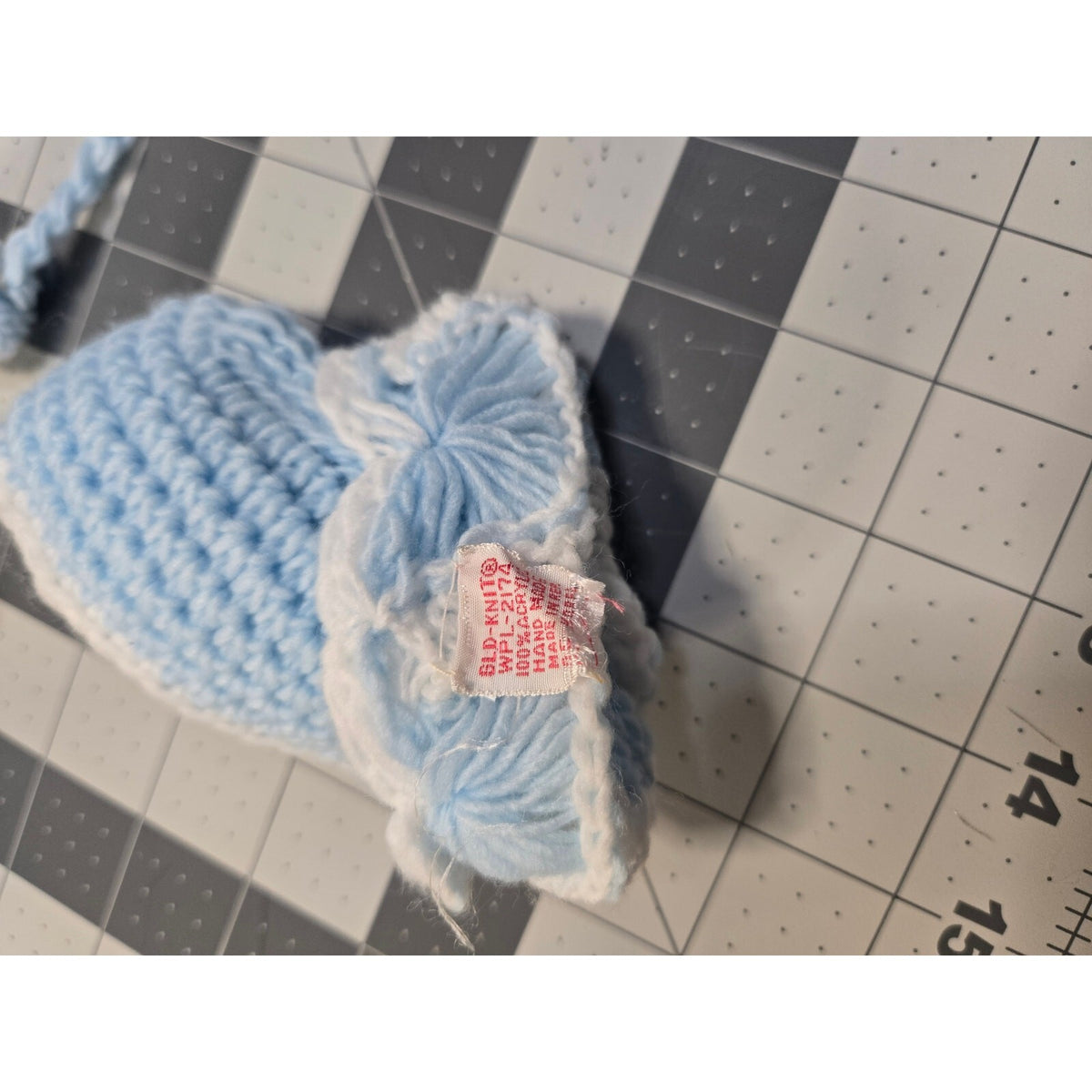 Handmade Crochete Baby Bonnet and Booties Set,  Light Blue And White Newborn Set