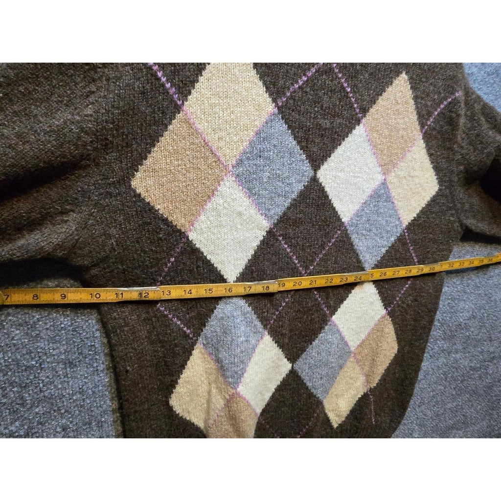 Braemar & Archie Brown Shetland Wool Argyle Sweater Brown Men's XL Very Good