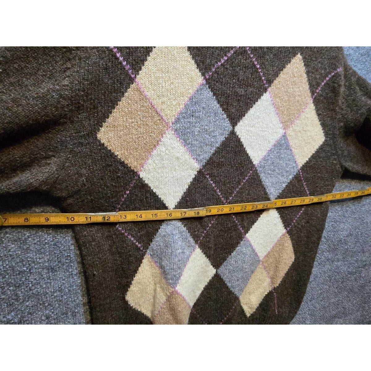 Braemar & Archie Brown Shetland Wool Argyle Sweater Brown Men's XL Very Good