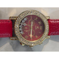 Geneva Platinum Gold Tone Red Dial Rhinestone Floating Crystal Accent Quartz
