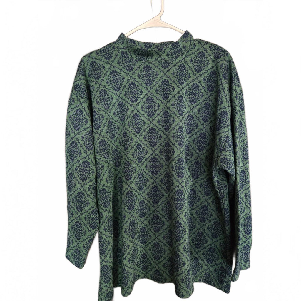 Vintage 90s A|M Collection Green and Navy Floral Damask Knit Sweater