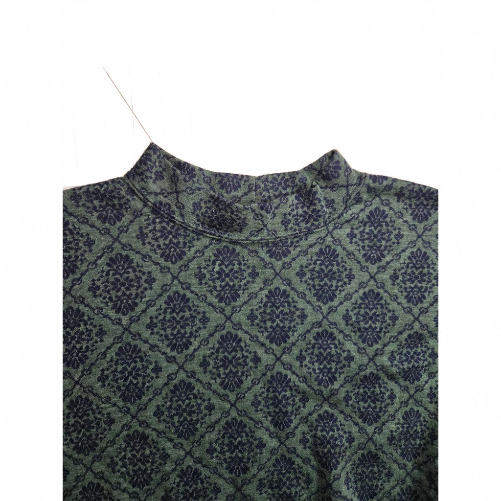 Vintage 90s A|M Collection Green and Navy Floral Damask Knit Sweater