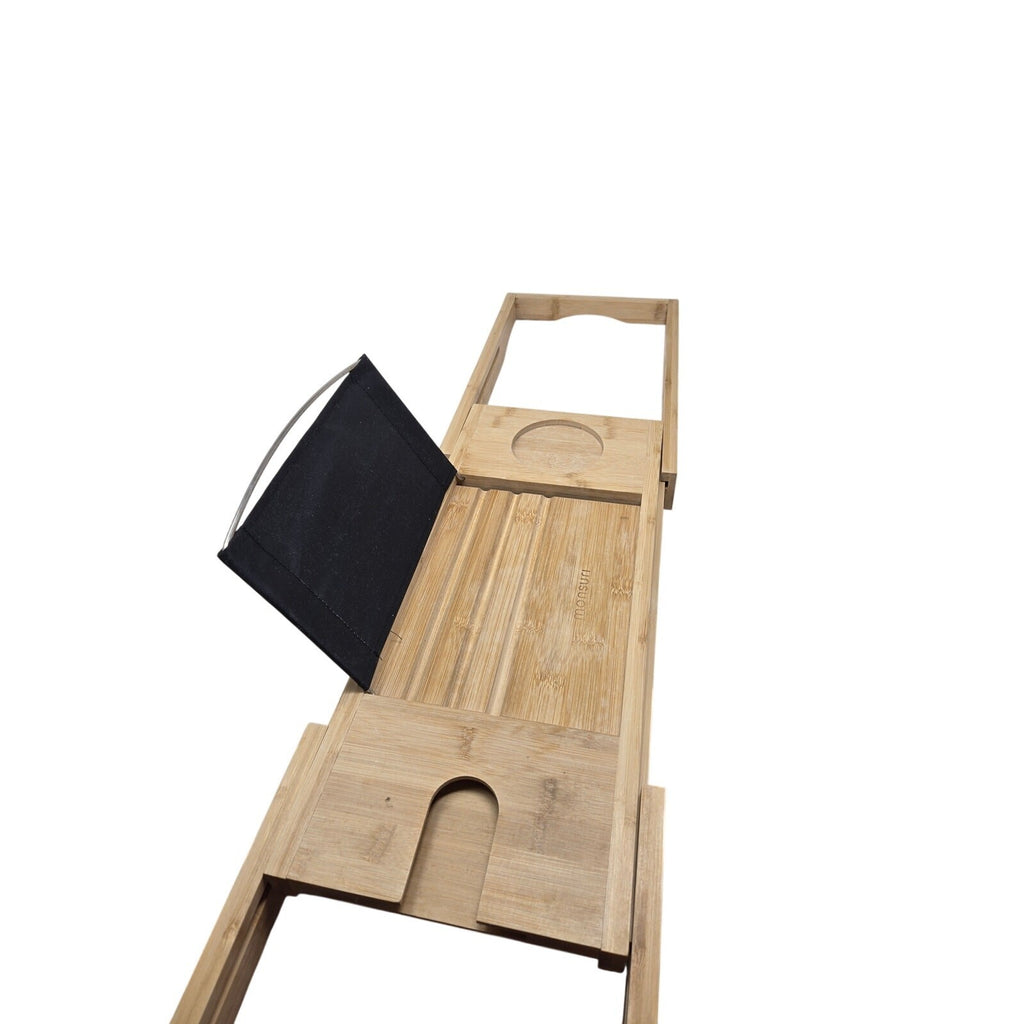 Monsun Bamboo Bathtub Caddy Tray with Book Holder and Wine Glass Slot