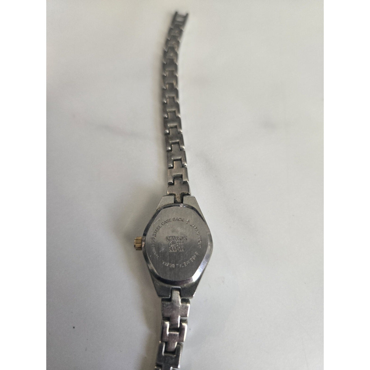 Wristwatch Silver & Gold Toned Link Band Round Pink Face Elegant