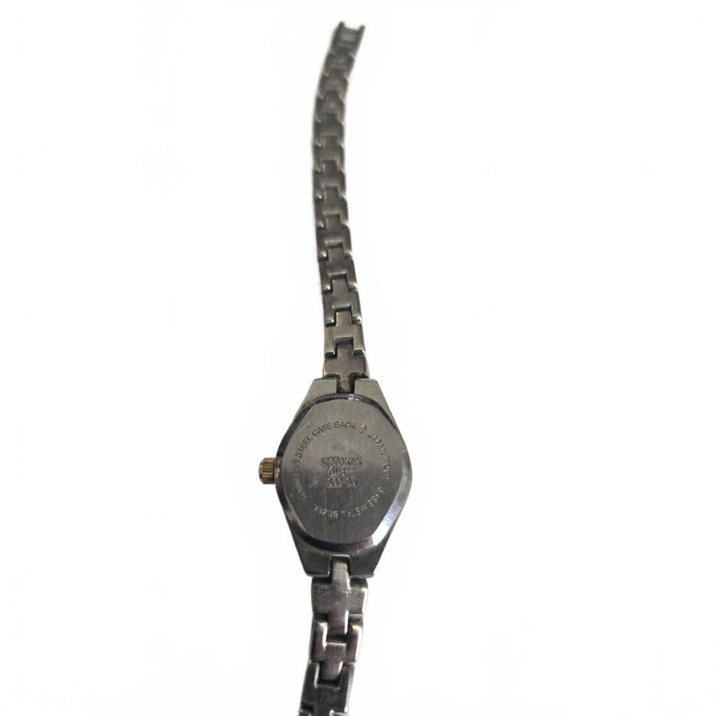 Wristwatch Silver & Gold Toned Link Band Round Pink Face Elegant